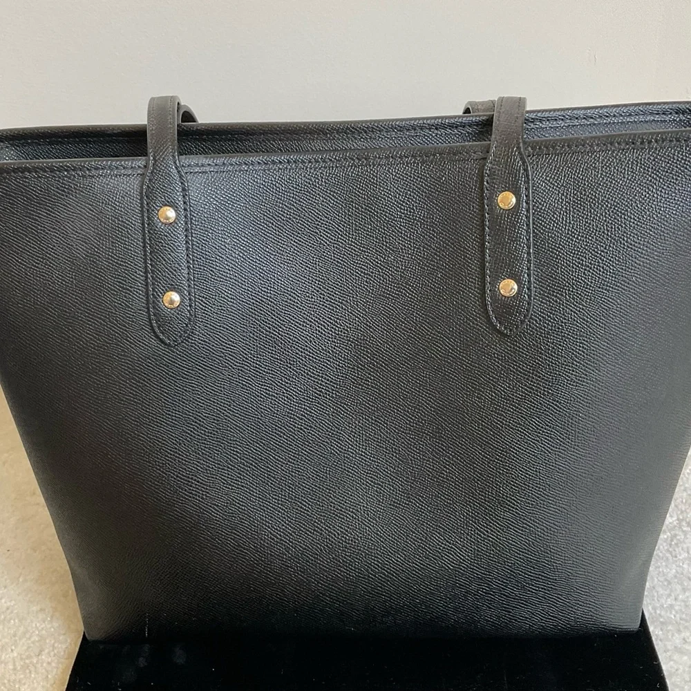 Coach Black Leather Tote with Gold Logo Accent - Picture 2 of 4